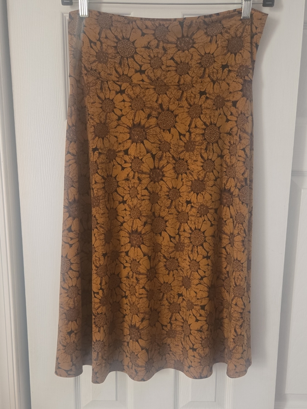 LulaRoe AZURE:Floral A-Line Midi Skirt in Mustard Brown